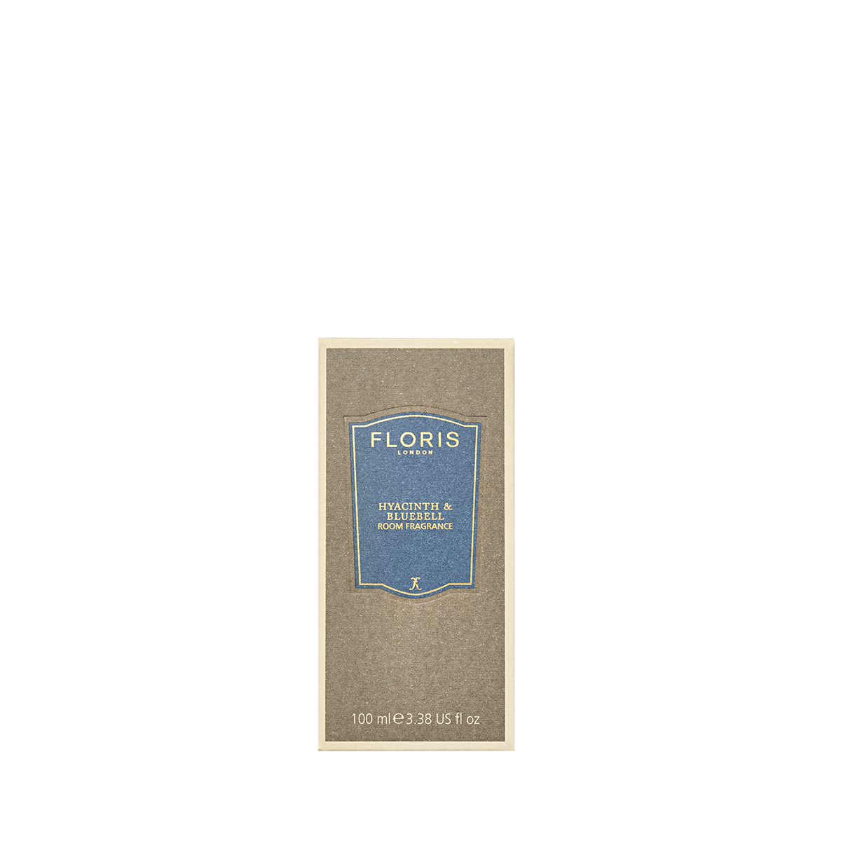 Floris London's Hyacinth & Bluebell Room Fragrance, 100 ml, features a green floral scent with spring flower notes and a beige and blue label.