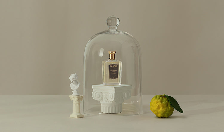 Islay Eau de Parfum by Floris London US, displaying the luxurious perfume bottle with a sophisticated background.