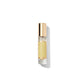 Clear perfume bottle with a golden cap and "JF - Eau de Toilette" label on light yellow liquid, exuding a citrus and woody fragrance for men from Floris London, isolated against a white background.