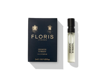 Jermyn Street - Eau de Parfum by Floris London is a sophisticated vetiver fragrance, packaged in a blue box with a small clear spray bottle.