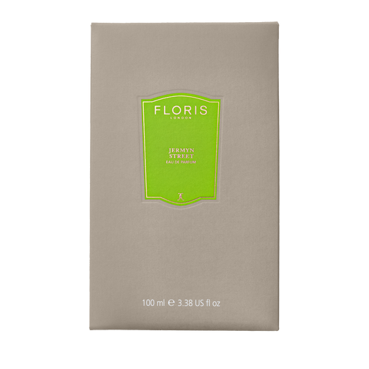 100 ml beige box of Floris London Jermyn Street - Eau de Parfum, vegan, with a green front label.
