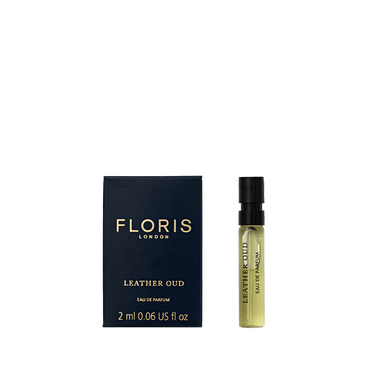 Floris London Leather Oud - Eau de Parfum sample, 2 ml spray vial, includes box.