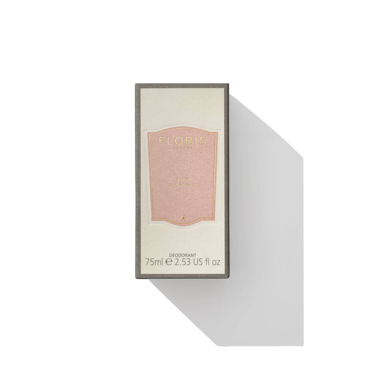 Lily Deodorant 75ml box by Floris London US, showcasing the sleek and refined packaging design.