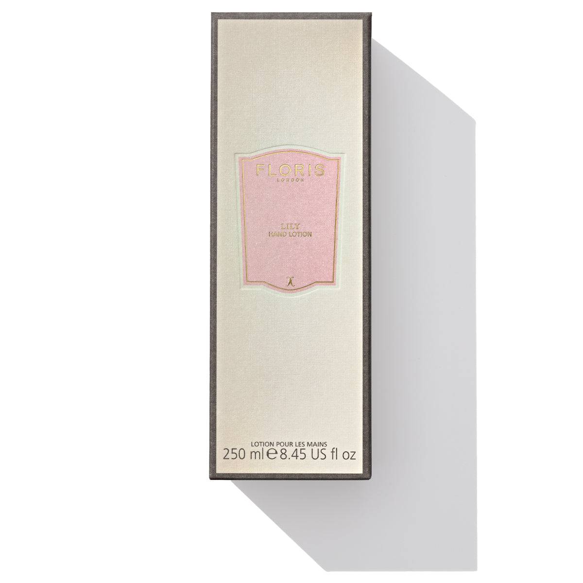 Lily Luxury Hand Lotion 250ml box by Floris London US, emphasizing the refined and sophisticated packaging.