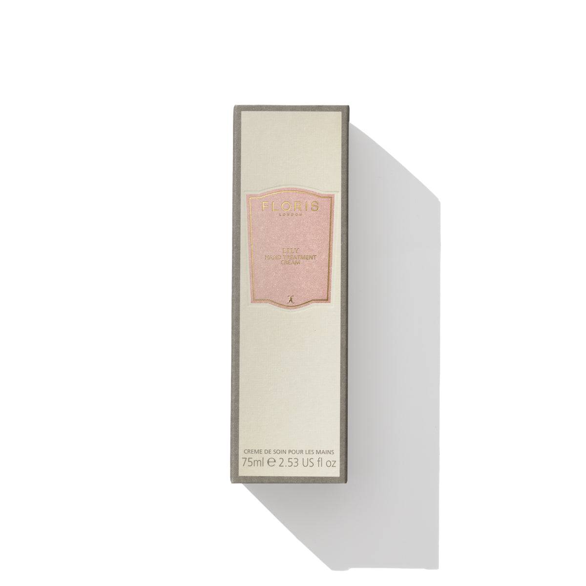 Lily Hand Treatment Cream 75ml box by Floris London US, showcasing the elegant and practical packaging design.