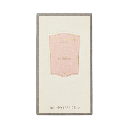 Floris London Lily - Eau de Toilette, 100ml, comes in a beige box with a pink and gold label; a floral scent featuring Lily of the Valley notes.