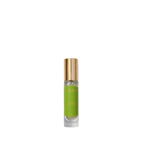 Floris London Limes Eau de Toilette is a small perfume bottle with a gold cap and green label, ideal for lovers of fresh citrus fragrances.