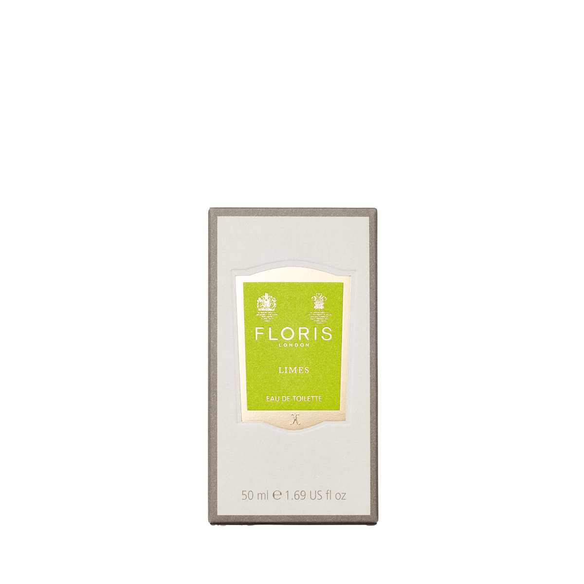 A 50ml bottle of Floris London Limes Eau de Toilette with a green and white label, featuring a refreshing citrus scent.