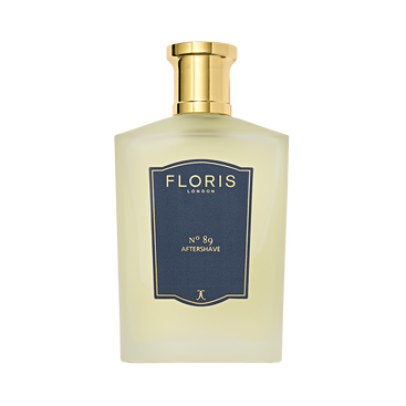 A 100ml bottle of Floris London No. 89 Aftershave, a classic English scent, featuring a gold cap and dark blue label.