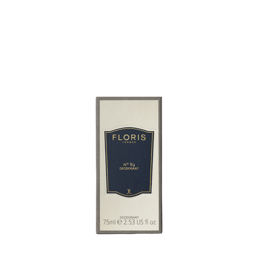 Floris London No. 89 - Deodorant Stick, 75ml, navy and cream box front on white; features orange and bergamot notes.