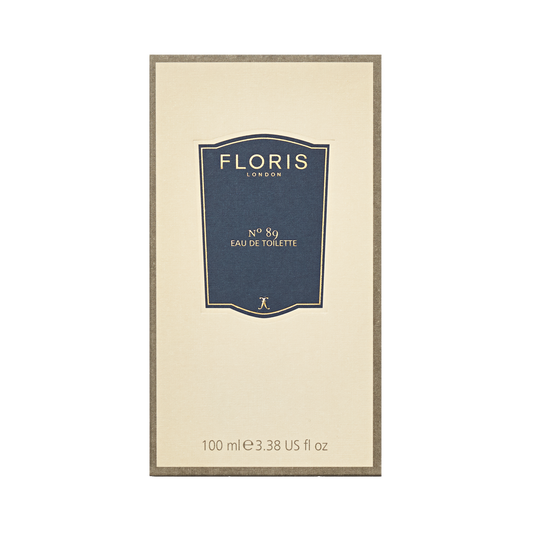 Floris London No. 89 - Eau de Toilette, a classic gentleman's fragrance, comes in a 100ml box with navy label and beige background.
