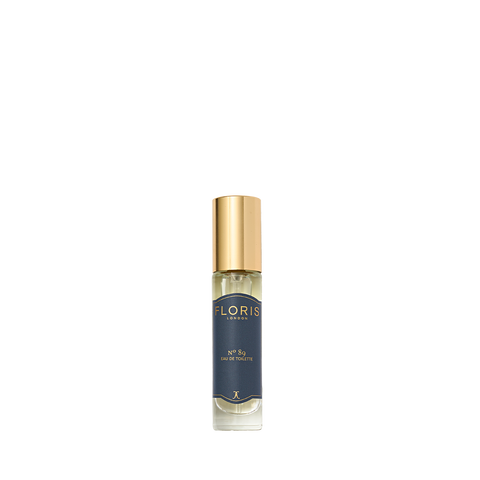A small Floris London No. 89 Eau de Toilette with a gold cap and dark blue label, ideal as a gentleman's signature fragrance.