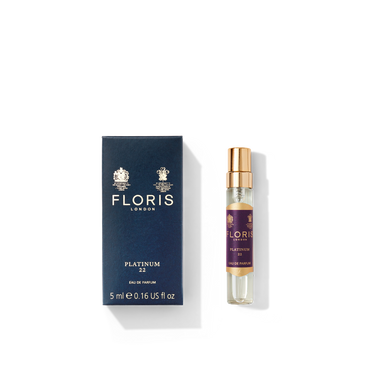 The Platinum 22 5ml by Floris London UK, featuring nuanced blackcurrant aromas, is gracefully housed in a petite bottle and complemented by a stylish dark blue box.