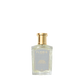 A clear glass Purple Mémoire Eau de Parfum bottle by Floris London, with a gold cap and elegant label, exudes English charm and sophisticated scent.