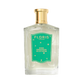 Clear glass perfume bottle with a gold cap and a green label reading "Rose Geranium | Limited Edition" by Floris London US.