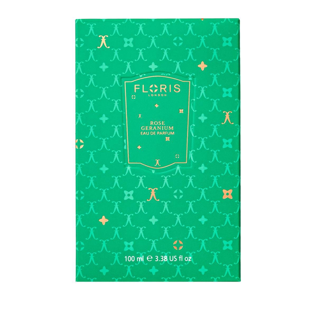 Floris London US Rose Geranium | Limited Edition perfume box, 100 ml, features gold text and decorative patterns.