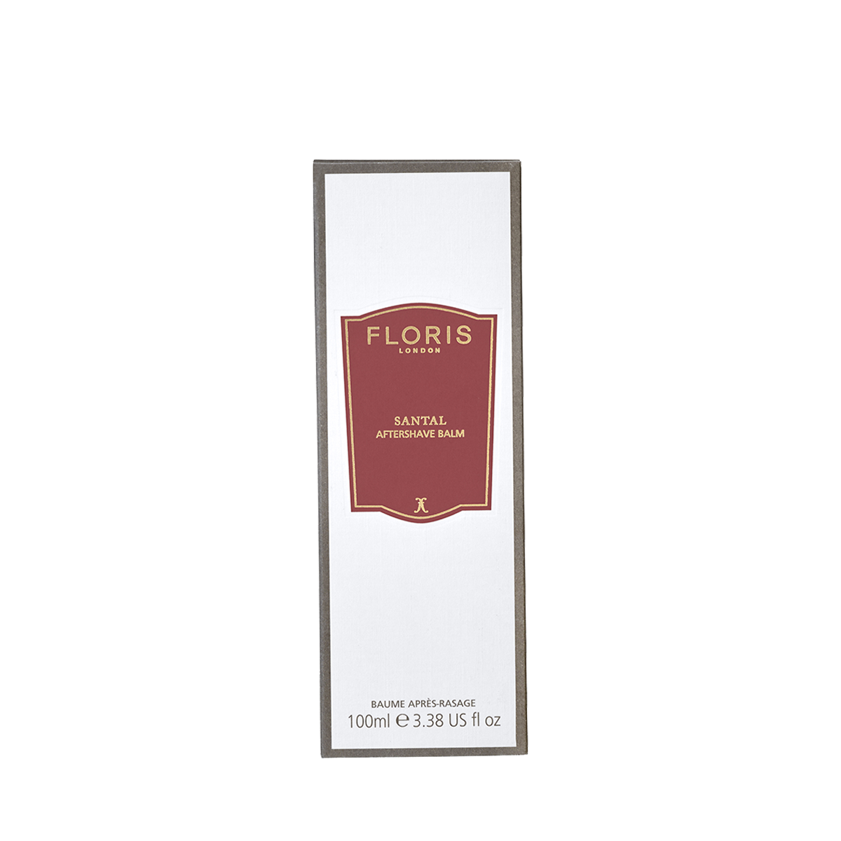 Floris London Santal - Aftershave Balm 100ml is a hydrating, alcohol-free balm in a white and red box, ideal for soothing skin after shaving.