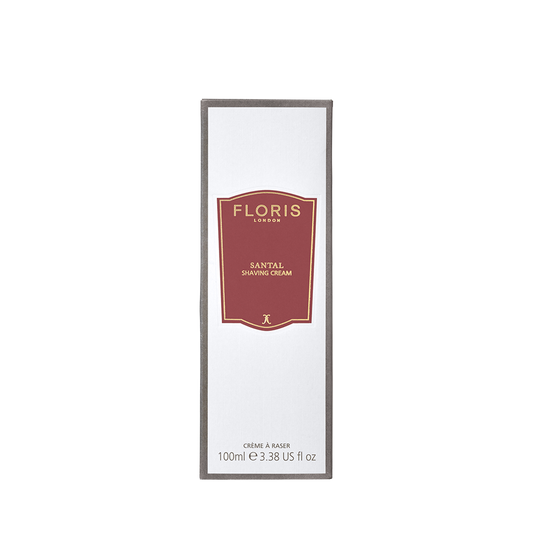 A box of Floris London UK Santal Shaving Cream, 100ml—luxury shaving cream ideal for sensitive skin.