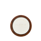 Santal Shaving Soap & Bowl by Floris London, round with shea butter in a wooden bowl, viewed from above on a white background.