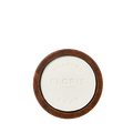 Floris London Santal Shaving Soap, embossed with the brand, sits in a classic wooden bowl, viewed from above against a white background.