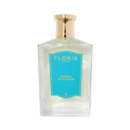 Clear glass bottle of Floris London Sirena - Eau de Parfum, a fresh floral scent with jasmine notes, gold cap, and blue label shown on a white background.