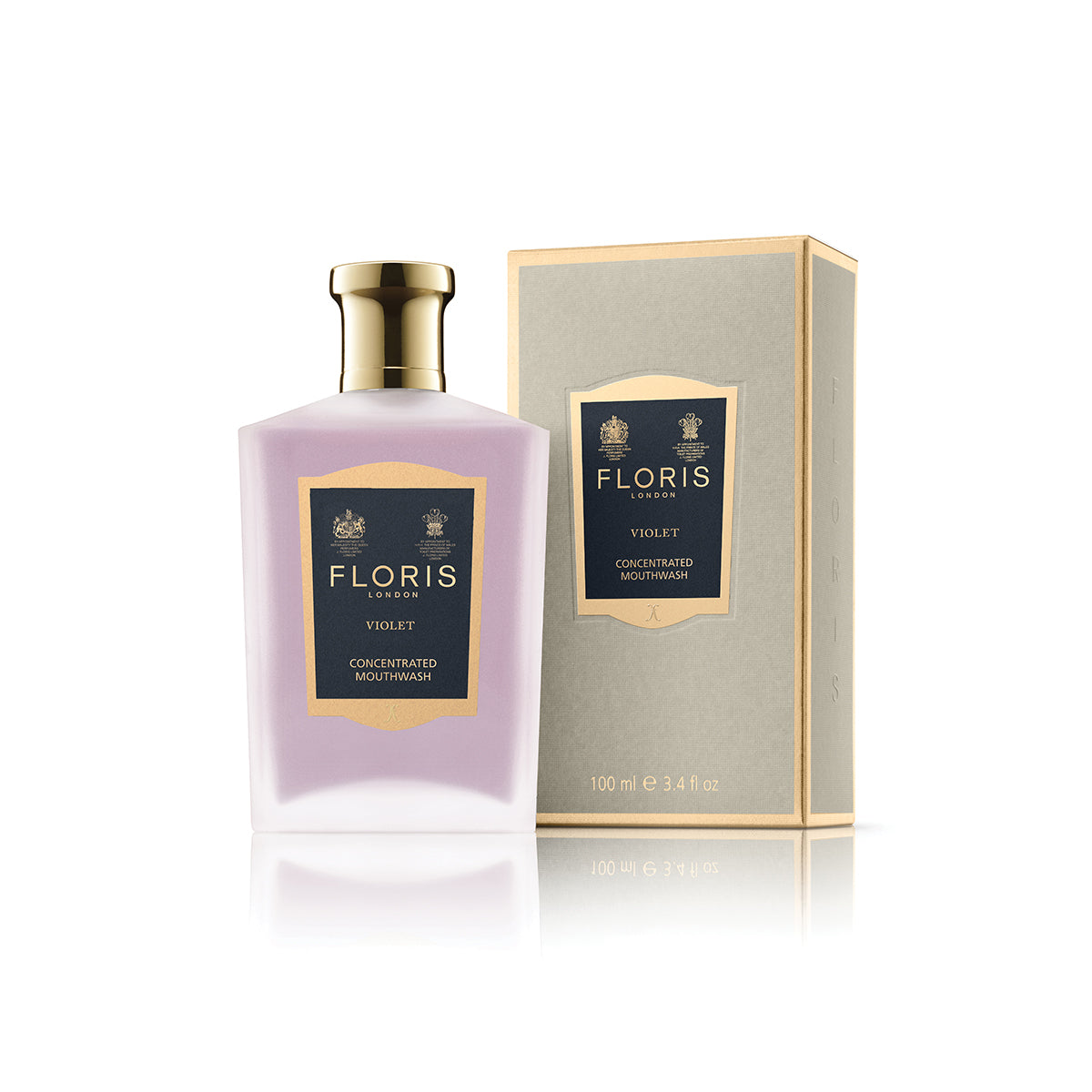 Floris London's Violet Mouthwash, 100ml bottle with a matching box, combines luxurious dental care in a fluoride-free formula.