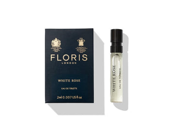 Floris London's White Rose Eau de Toilette (2ml), with the box, combines velvet roses and warm amber for a captivating scent.