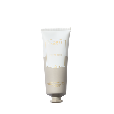 A tube of Floris London White Rose Hand Treatment Cream stands upright on a white background.