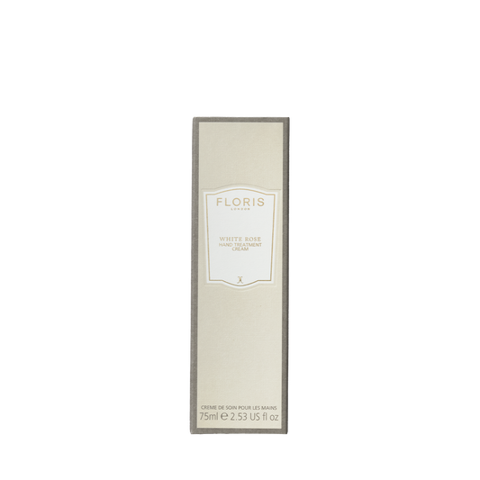 Floris London White Rose - Hand Treatment Cream, 75ml in a cream box—notes of bloom and silk for luxuriously soft hands.