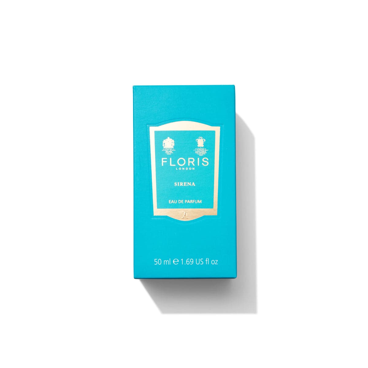 A turquoise blue box of Floris London US Sirena Eau de Parfum, 50ml size.