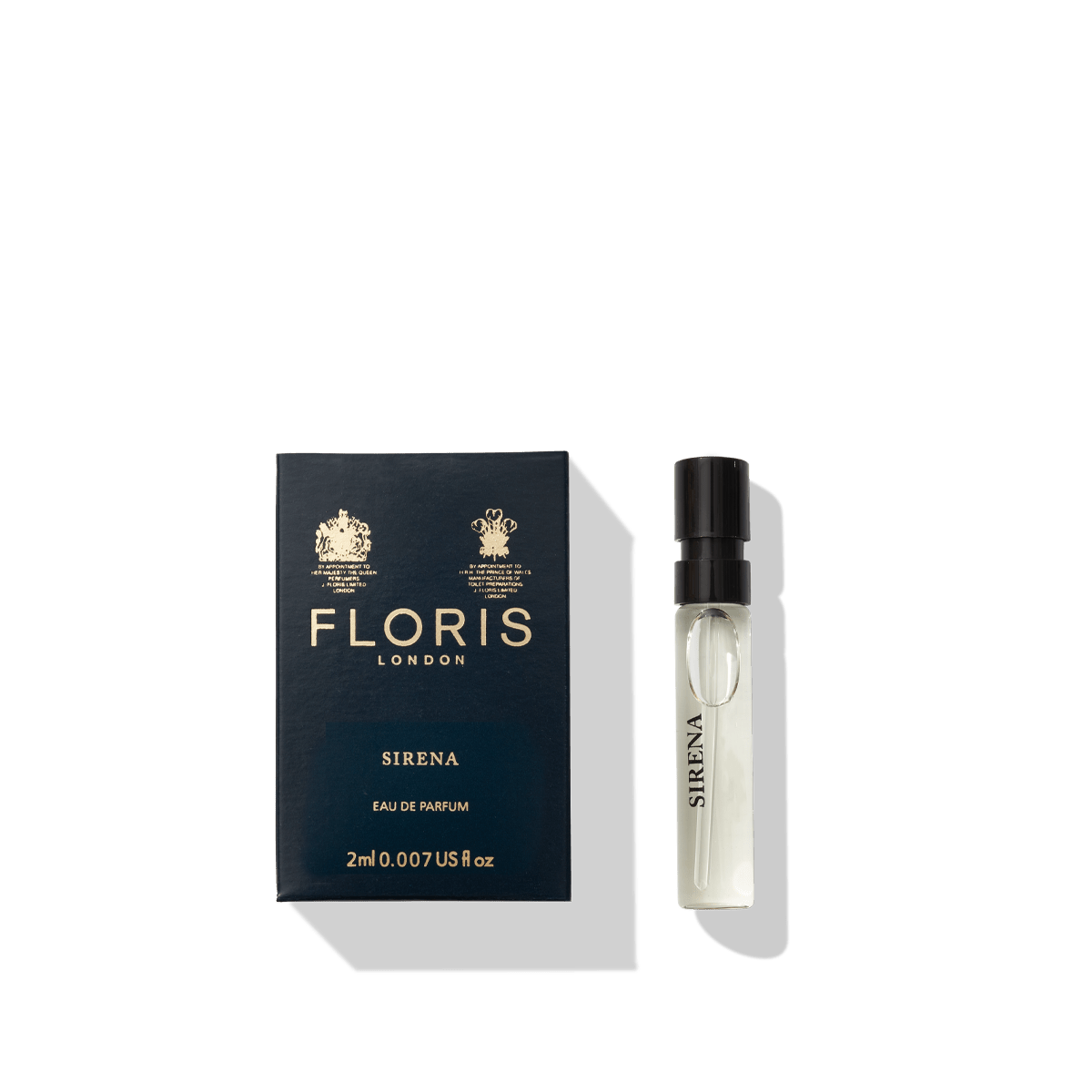 Sirena Eau de Parfum sample by Floris London US, showcasing the sample vial and box, ideal for a fresh and oceanic scent experience.