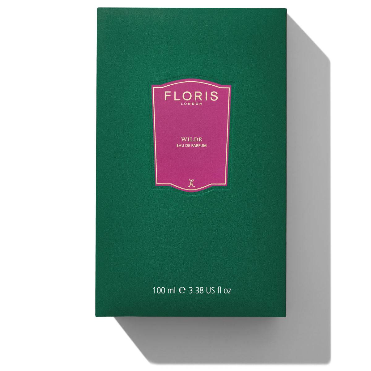 Wilde Eau de Parfum box by Floris London US, featuring the classic green packaging with a bold pink label.